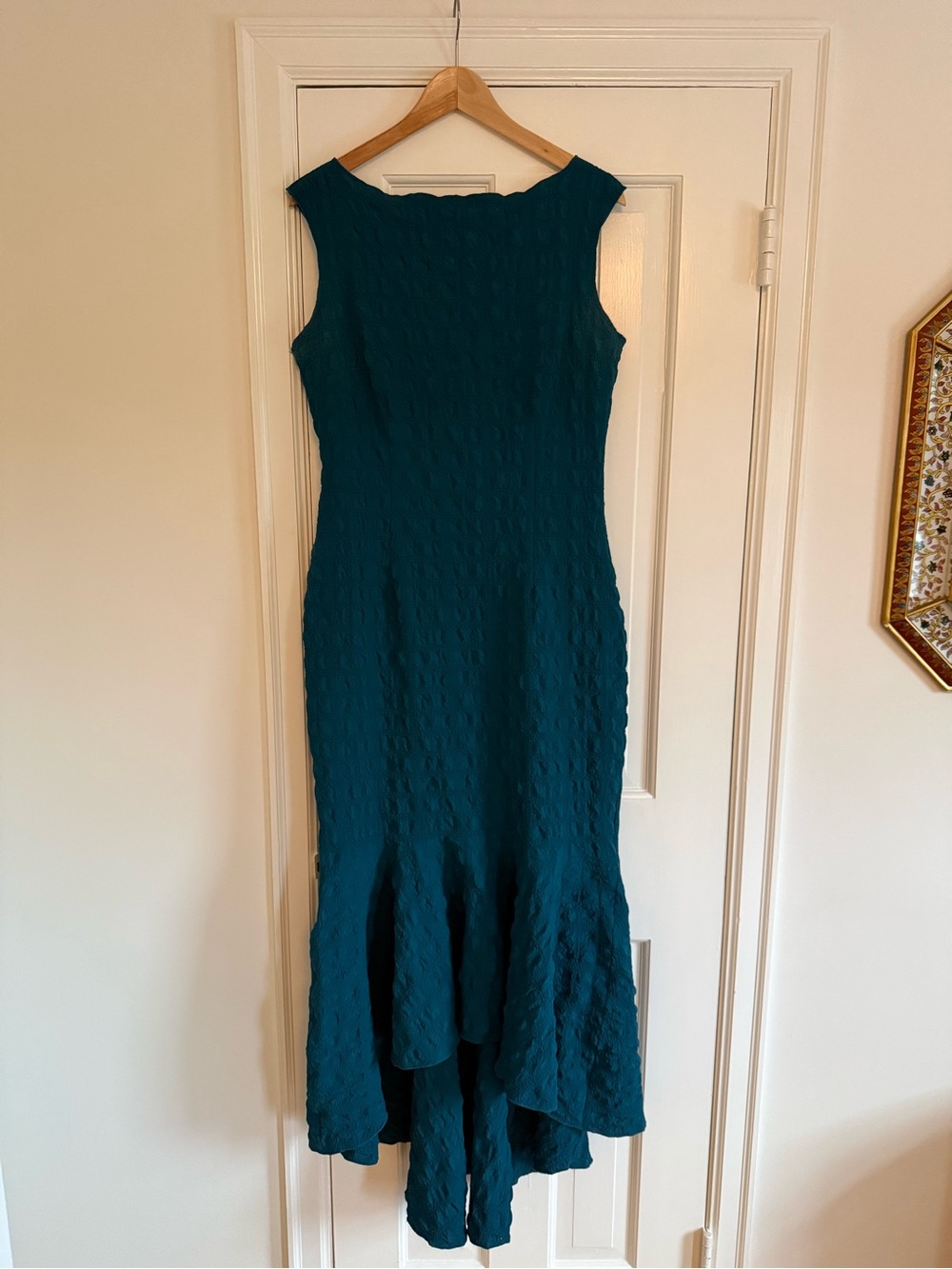 Courtney Washington Sleeveless Teal High-Low Textured Dress